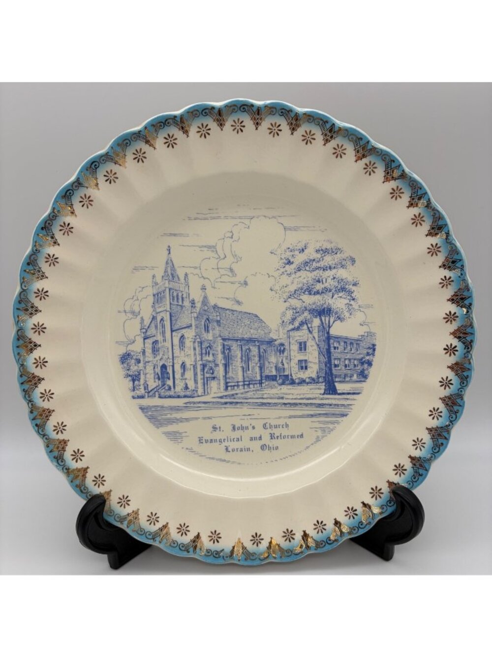 Vintage St Johns Church Lorain Ohio World Wide Art Studios Collector Plate 9.5in